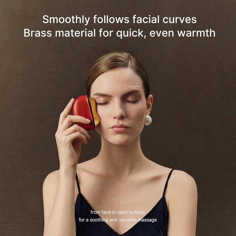 zdeer LED Red Light for Face & Neck Massager Facial Care Device – Electric Gua Sha Brass Tool with Heat & Vibration for Firming, Sculpting & Skincare, Red - Image 4